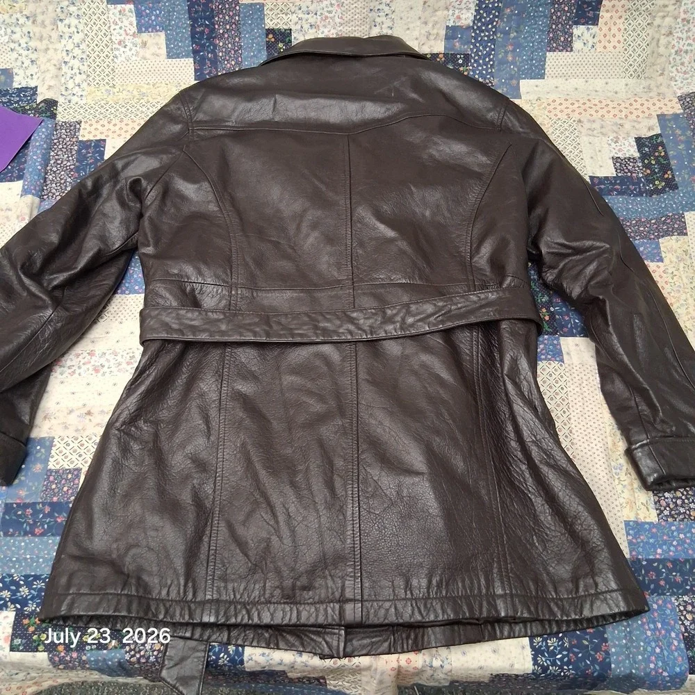 Vintage Wilsons Leather Trench Coat Womens Large Dark Brown Belted Thinsulate